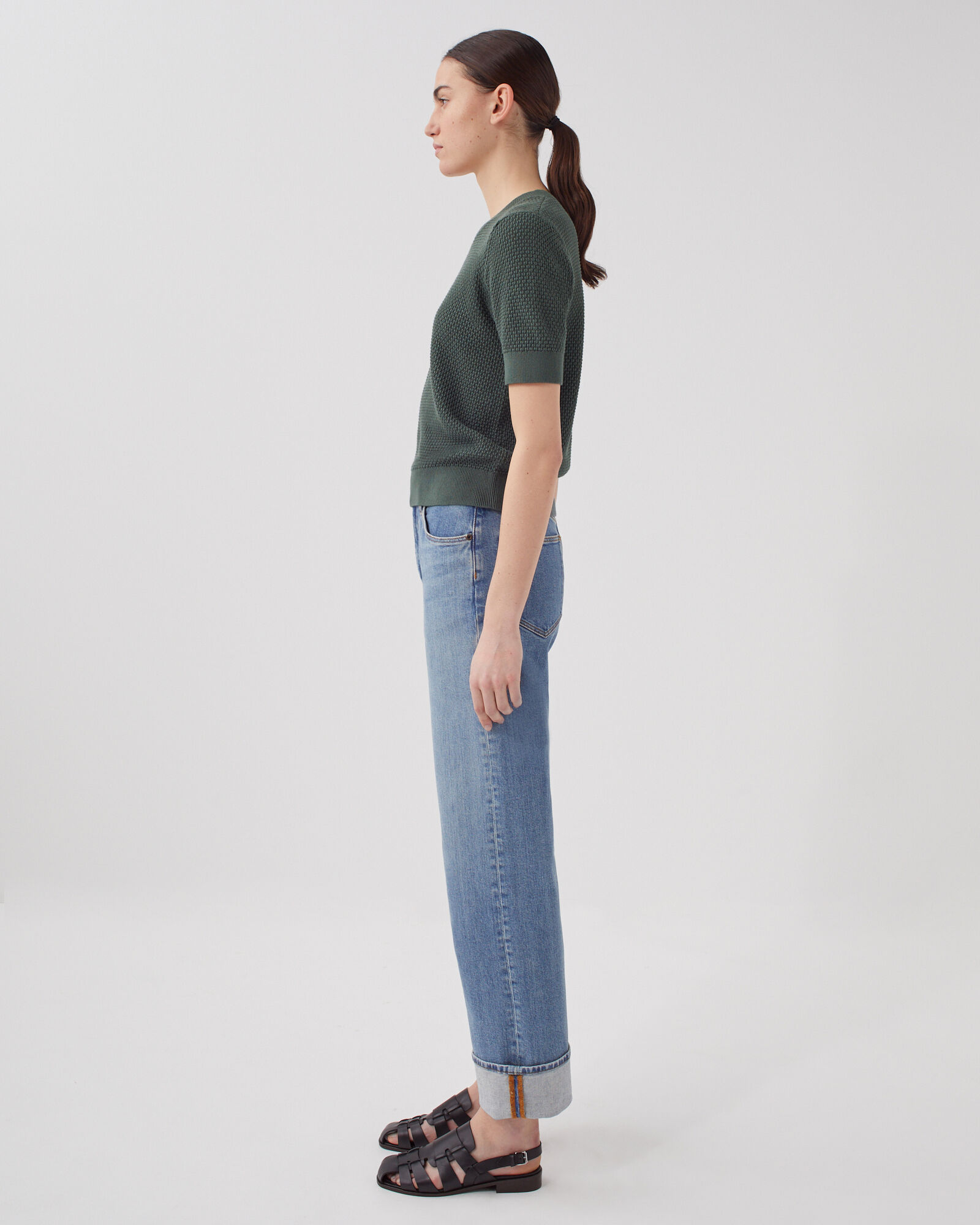 【KOOLOSET】08 Traction Short Sleeve Knit Charcoal Relaxed Soft Knit Short Sleeve Tee | Lime Lush Boutique