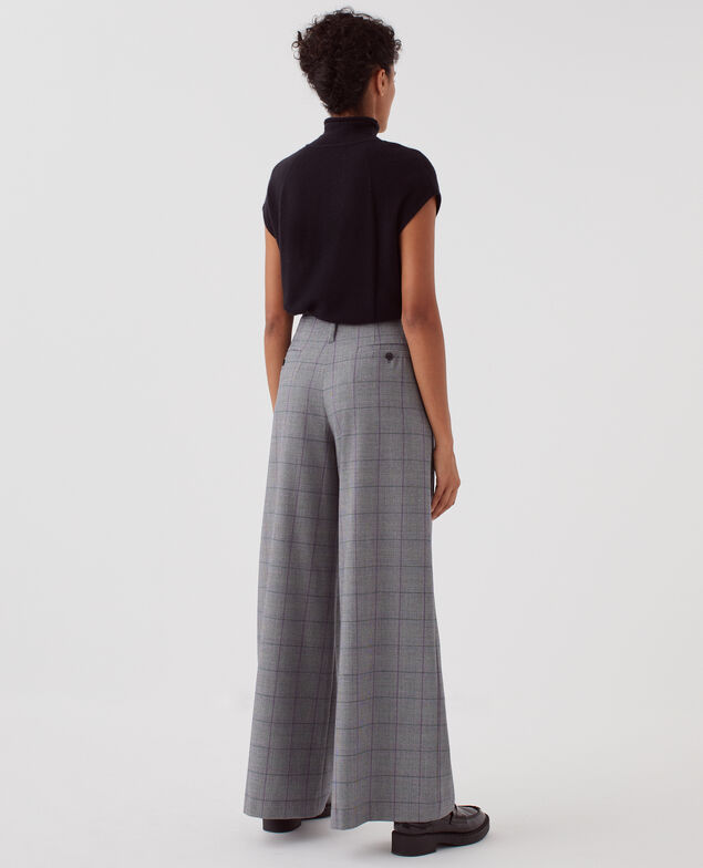 YVONNE - Pleated wide leg trousers I033 check grey