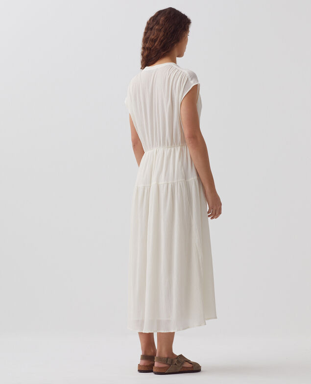 Pleated cotton maxi dress H303 white swan