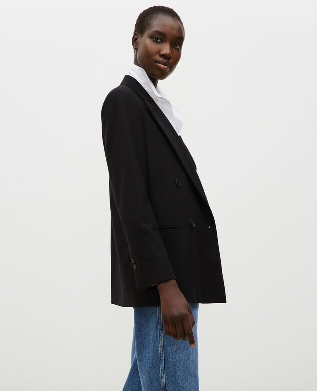 Double-breasted wool blazer Black beauty