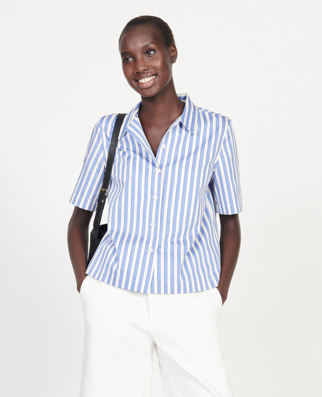 Cotton shirt Stripes light grey persian jewel