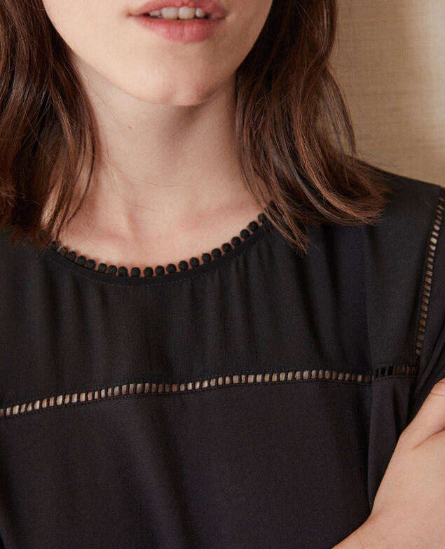  Bimaterial T-shirt with pompom details Noir