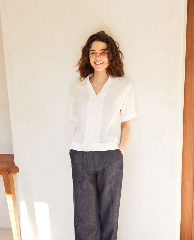 Open collar linen shirt Off white