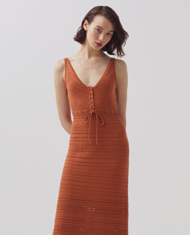 Cotton crochet dress H350 amber brown
