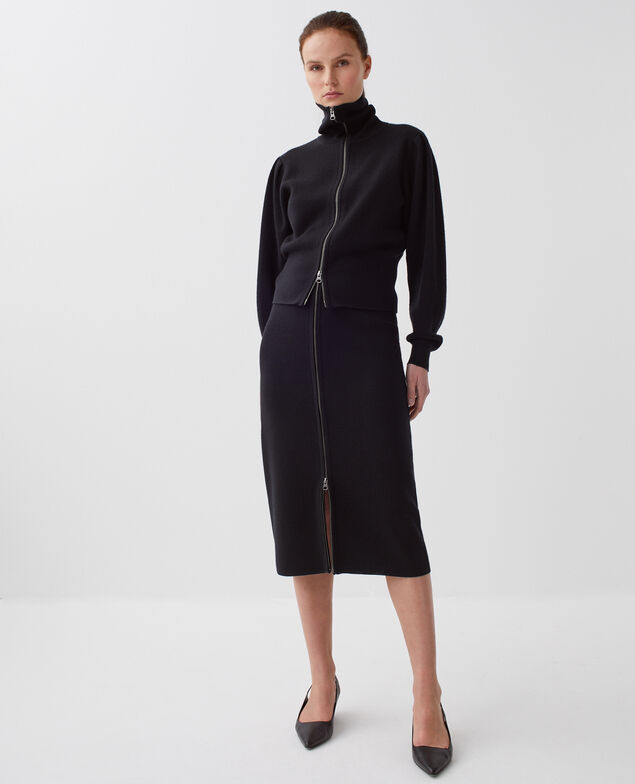 Merino wool zip-up midi skirt H091 black beauty