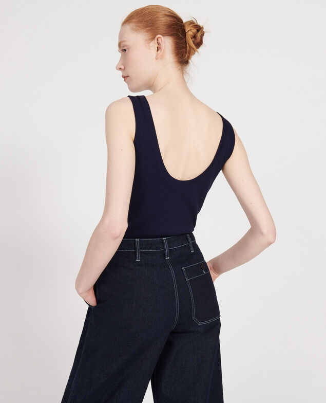 Mercerised cotton ribbed jersey vest Maritime blue