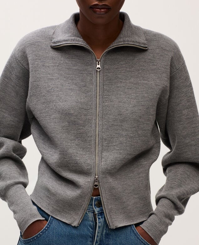 Zip-up merino wool cardigan K070 mel gray