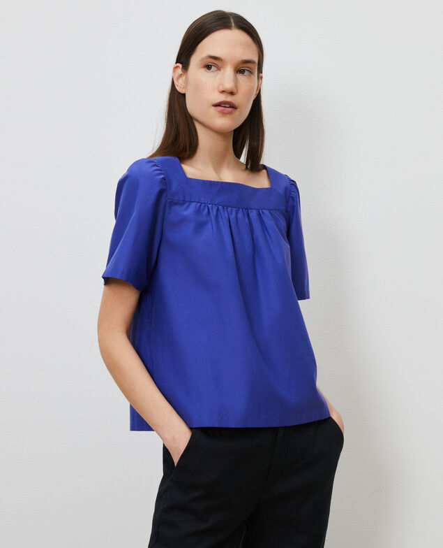 Cotton and silk top Royal blue