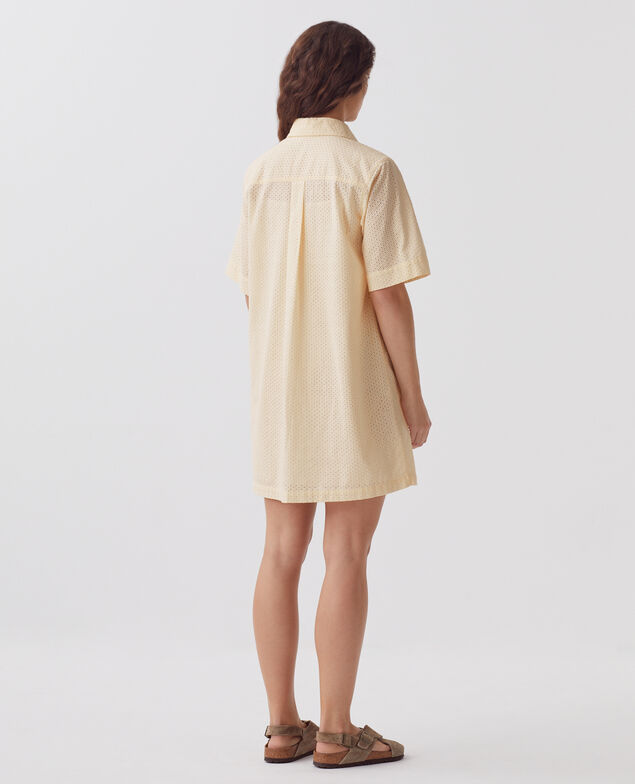 Embroidered cotton mini shirt dress H013 gardenia