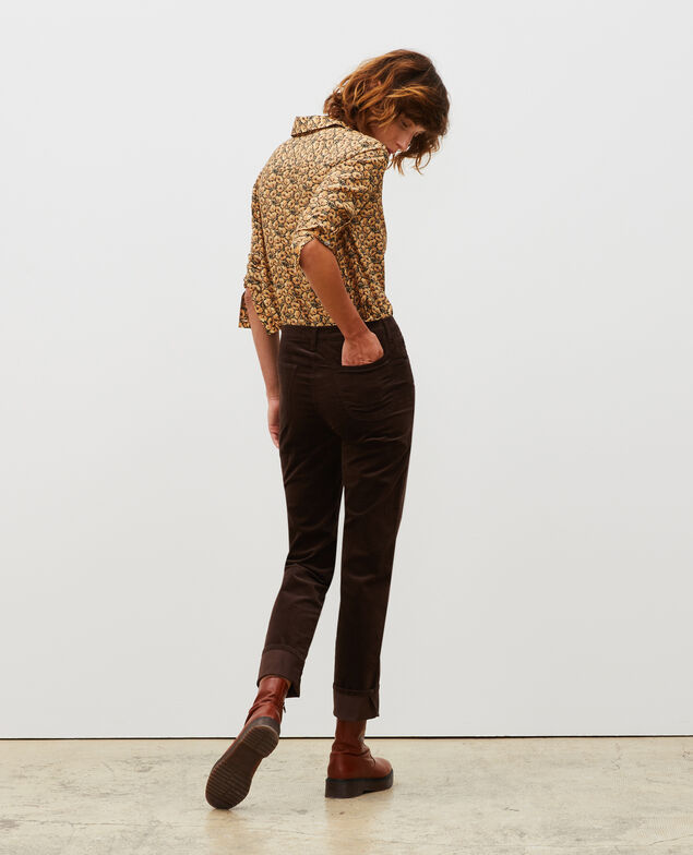 SLIM STRAIGHT - smooth velvet 5 pocket jeans Coffee bean