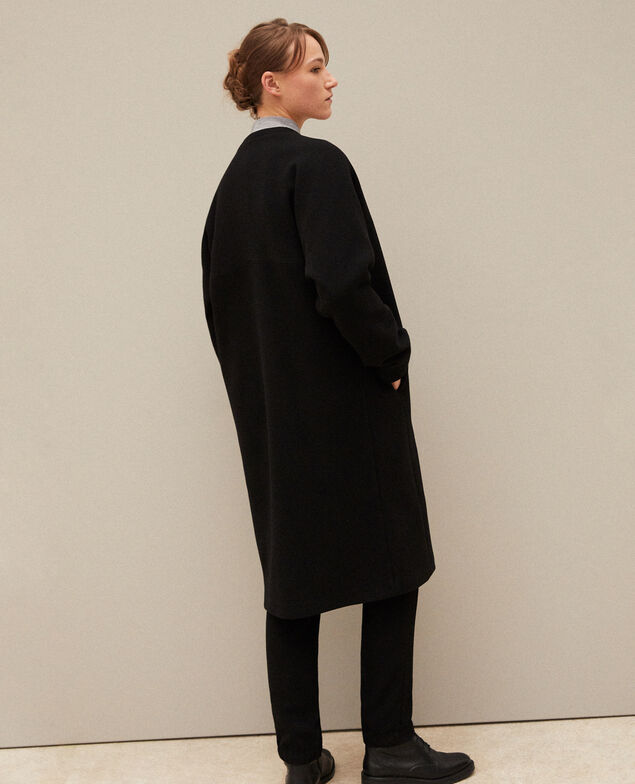 Collarless coat Noir