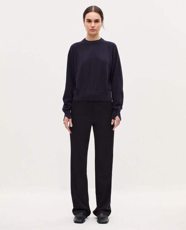 Round neck cashmere jumper K691 navy st gray