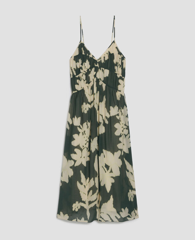 Cotton voile silky strappy maxi dress J591 blurry fl dark g