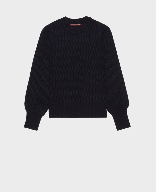 Cable knit round neck wool jumper Night sky
