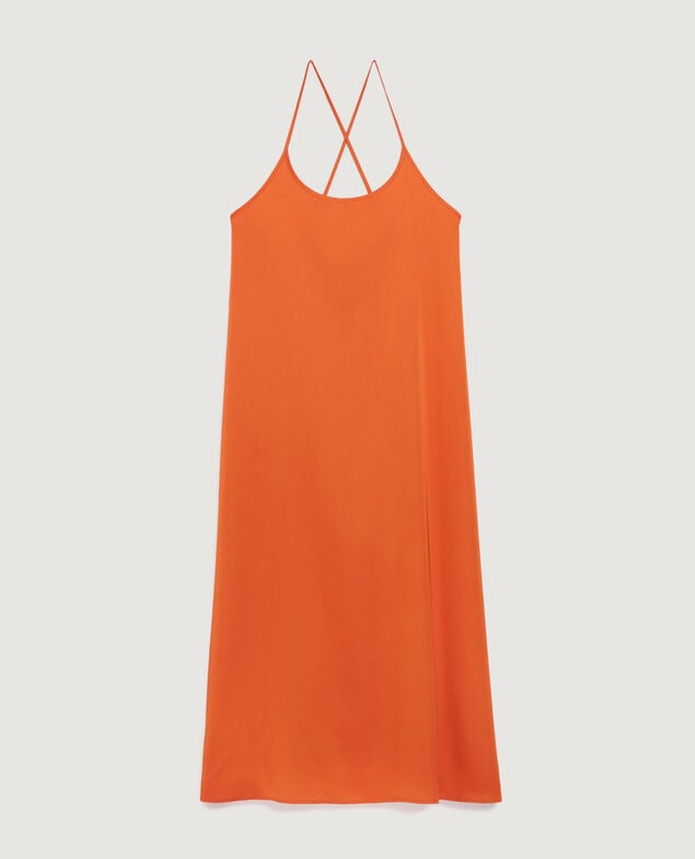Silky maxi slip dress K240 apricot orange