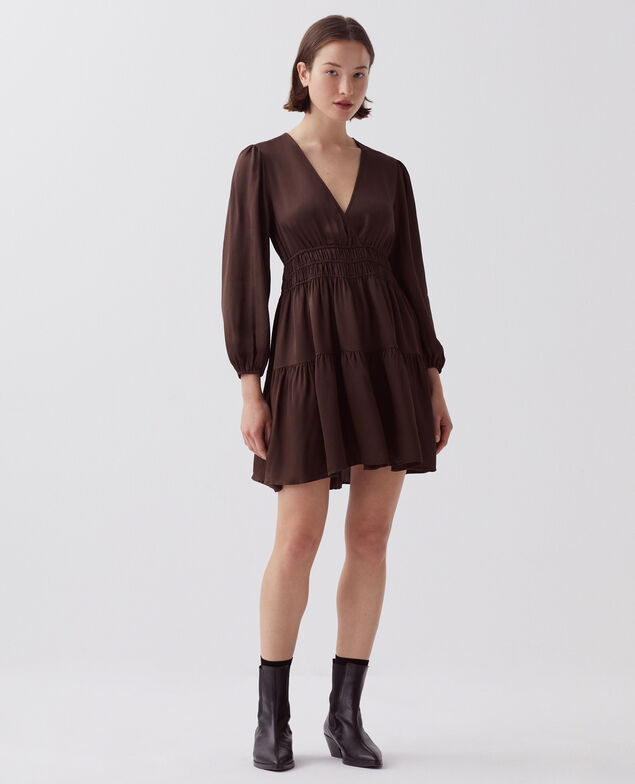 Floaty mini dress I390 coffee bean