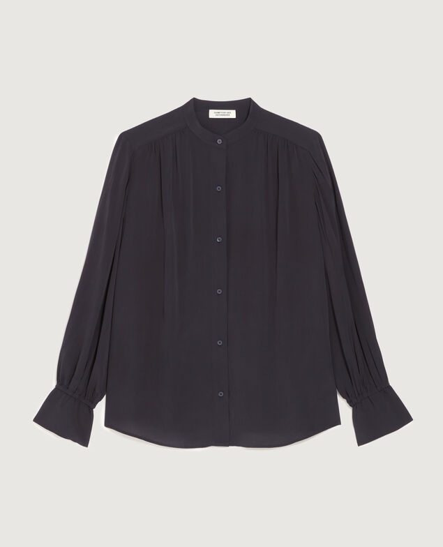 Long-sleeve silky shirt H695 night sky