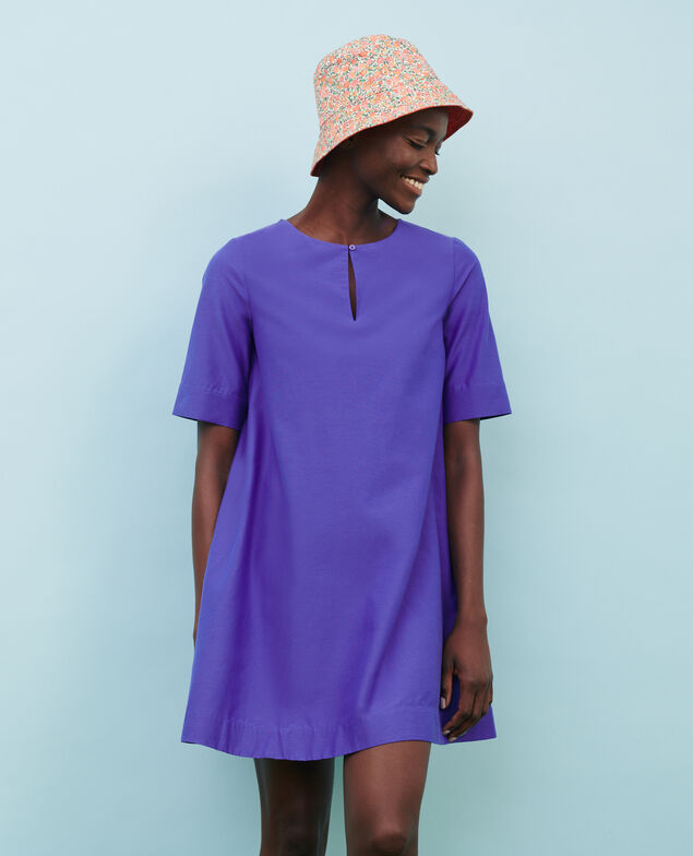 Short cotton and silk dress Royal blue