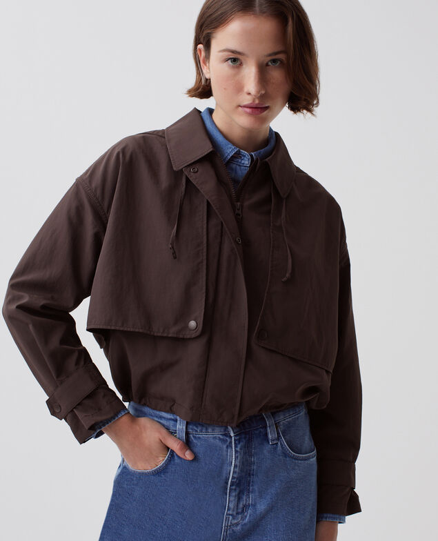 Waterproof hooded jacket J790 chocolate plum