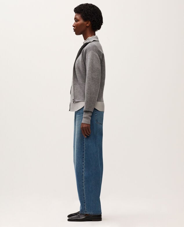 Zip-up merino wool cardigan K070 mel gray