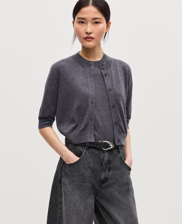 Merino wool and silk cardigan K071 rabbit gray