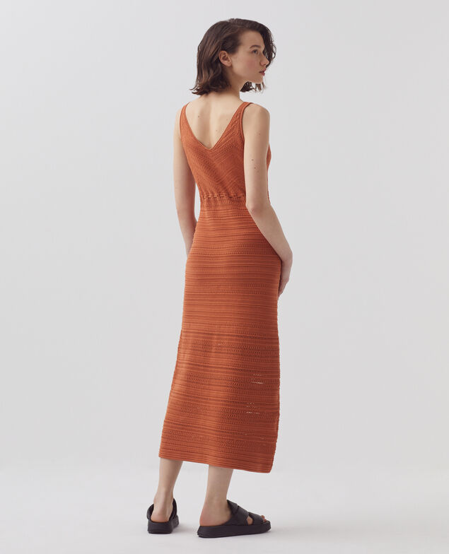 Cotton crochet dress H350 amber brown