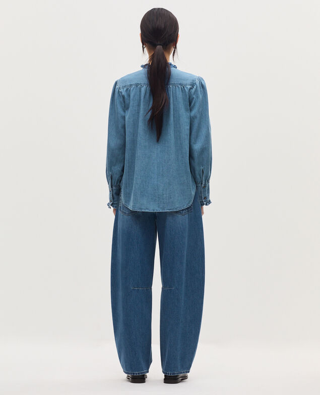 Ruffled cotton shirt J621 light blue