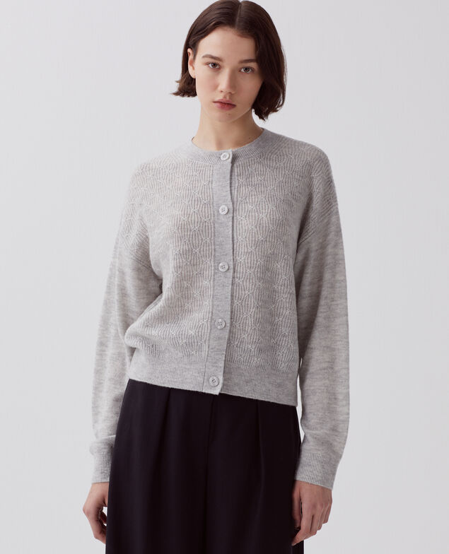 Cardigan with decorative stitching I022 light gray