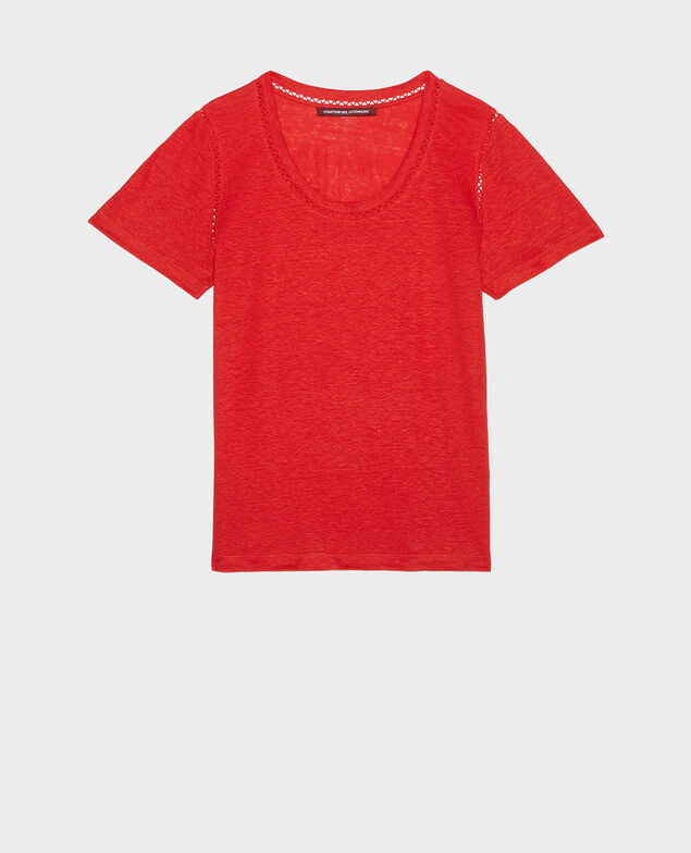 Linen T-shirt Fiery red