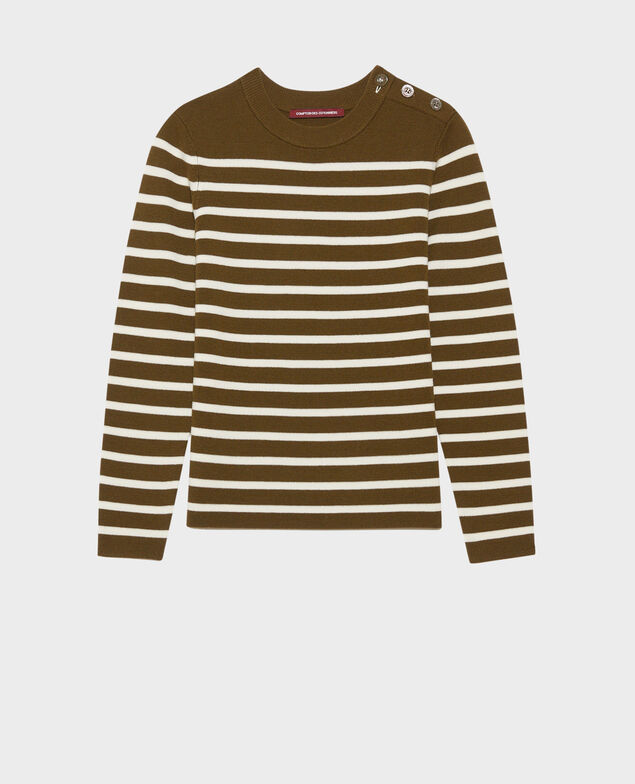 MADDY - Striped merino wool jumper Stp olive jtst