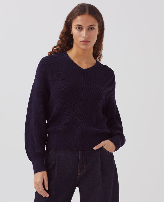 V-neck cotton jumper H694 baritone blue