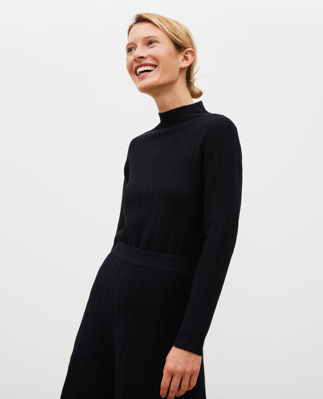 Merino wool funnel neck jumper Black nightsky jacquard