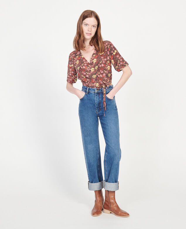  Floral silk wrap blouse Print eden tortoiseshell