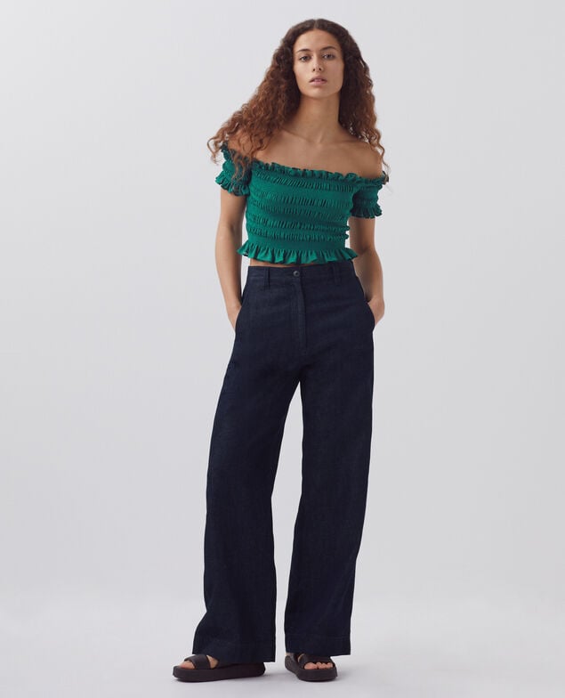 Cropped smock top H644 spruced-up blue