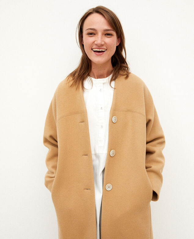 Collarless coat Tannin