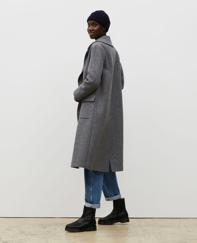 Oversize double-breasted wool overcoat Medium grey melange