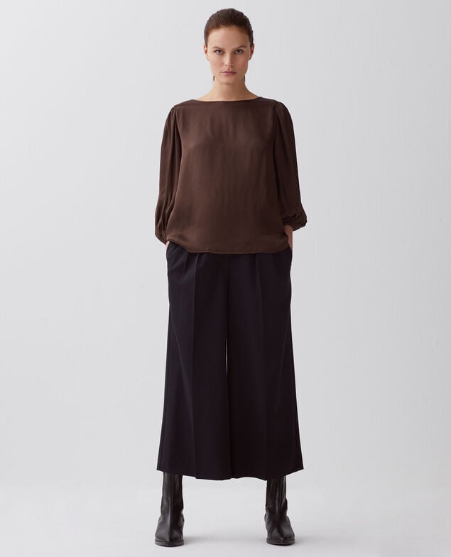 Floaty 3/4-length sleeve blouse I390 coffee bean