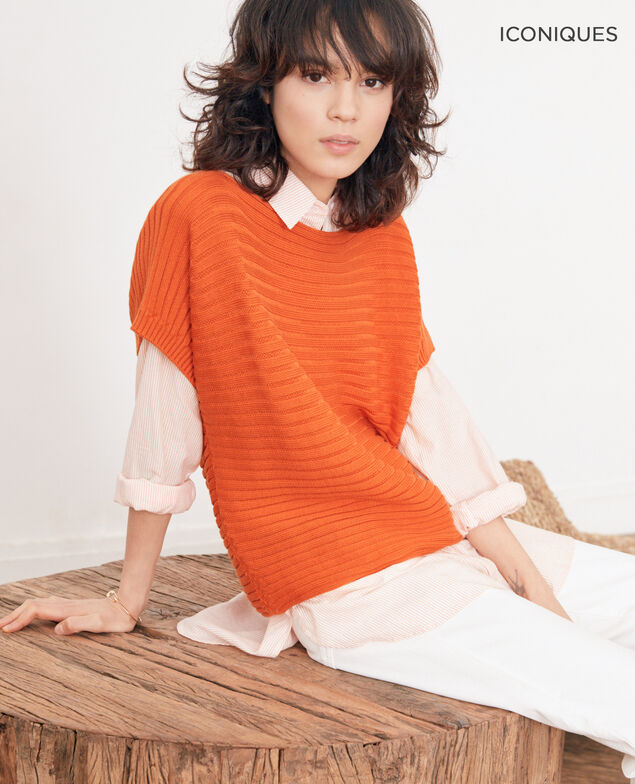 Short-sleeved seamless ribbed knit jumper Tangerine