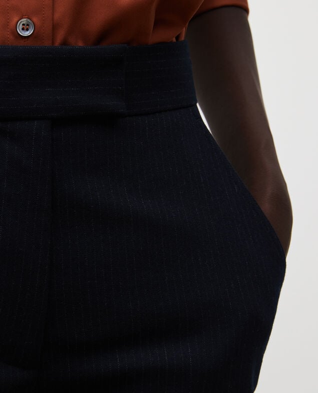 MARCELLE - Straight wool suit trousers Night sky