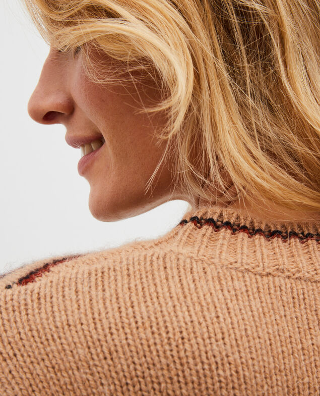 Round neck alpaca wool jacquard jumper Jacquard taupe black brandybrown