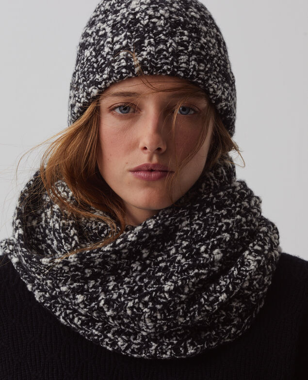 Bouclé wool beanie I099 boucle blk/white