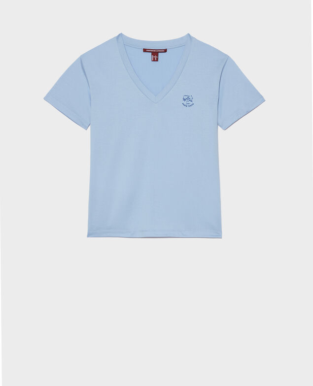 Embroidered cotton t-shirt Blue heron