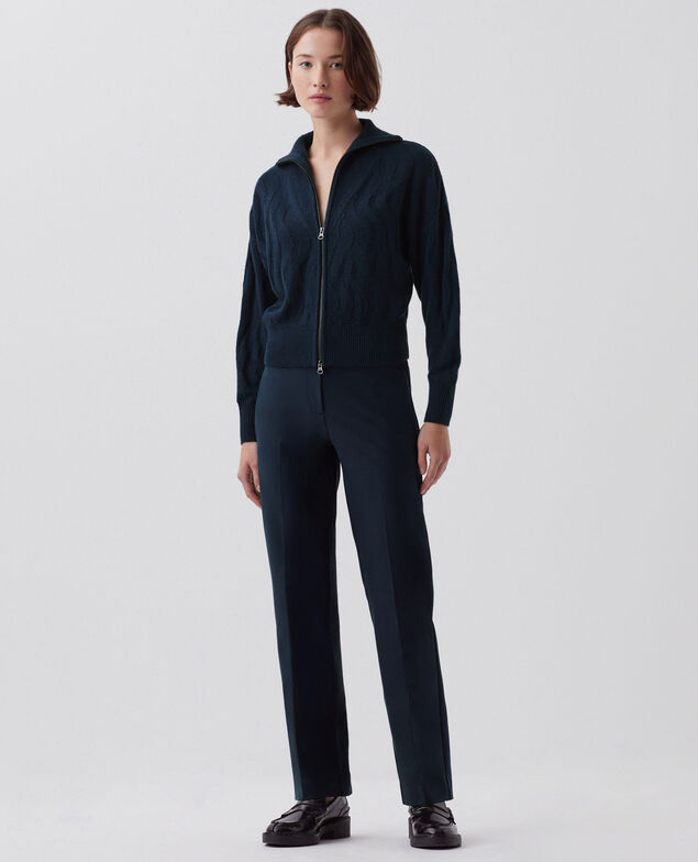 Zip-up merino wool cardigan J690 blueberry