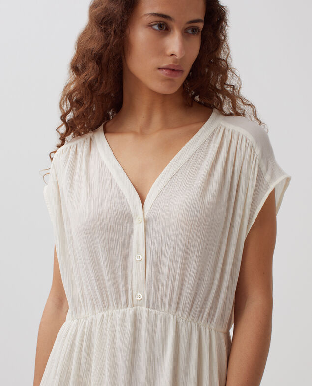 Pleated cotton maxi dress H303 white swan