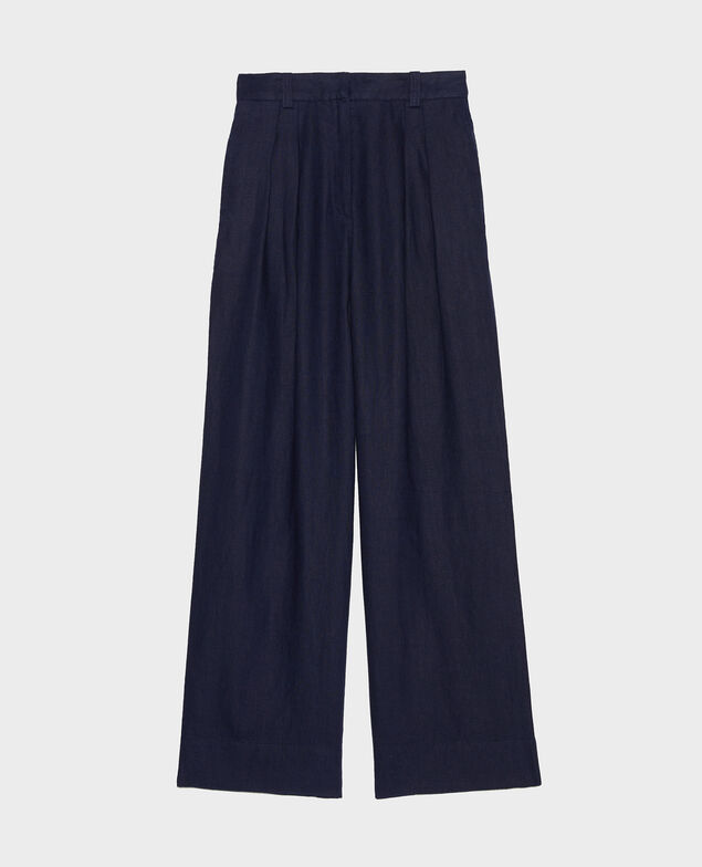 Linen high-waisted trousers YVONNE Maritime blue