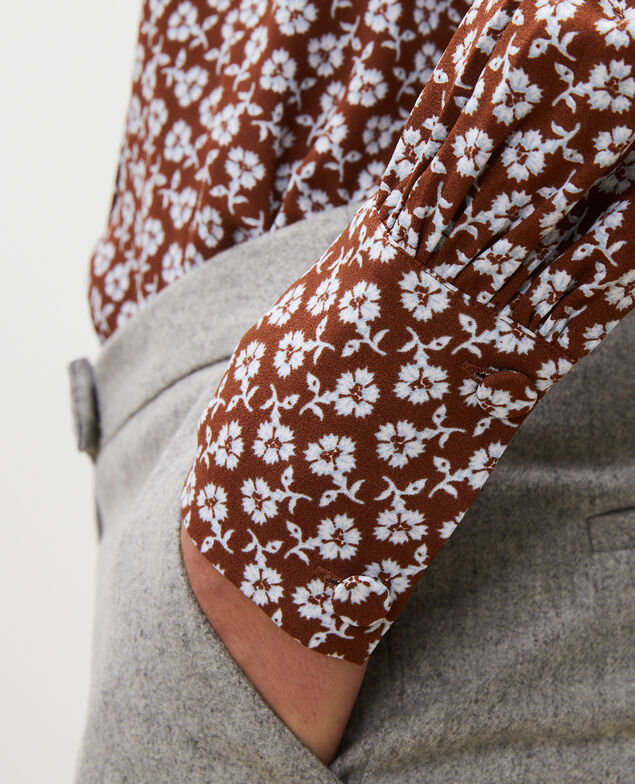 Long-sleeve floral print blouse Print fleurettes tortoise shell