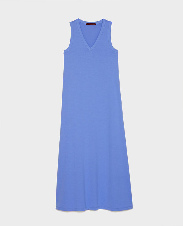 Long cotton V-neck dress Persian jewel
