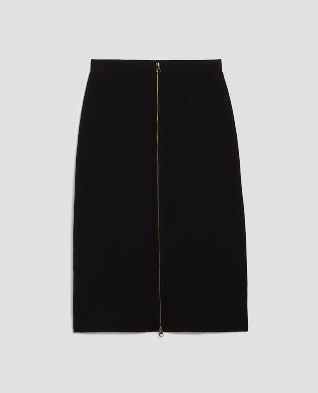Merino wool zip-up midi skirt H091 black beauty