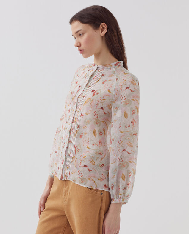 Long-sleeve silky blouse H510 window green