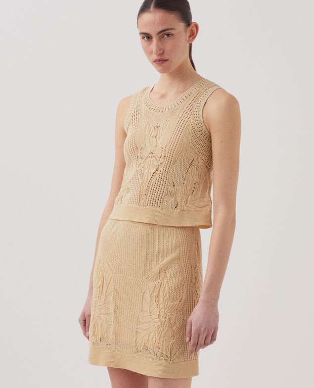 Floral crochet mini skirt J300 natural